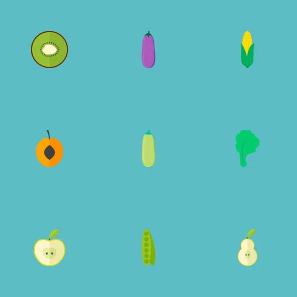 Conjunto de iconos de vitaminas símbolos de estilo plano con pera, guisantes, calabaza y otros iconos para el diseño del logotipo de su aplicación móvil web . — Vector de stock