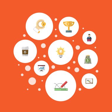 Fikir simgeler düz stil sembolleri ile sponsor, planlama, sunum ve diğer simgeler web mobil app logo tasarımı için kümesi.