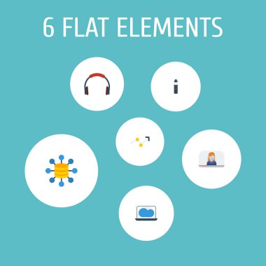 Eğilim simgeleri düz stil sembolleri ile bluetooth kulaklık, video blogger, bulut bilgisayar ve diğer simgeleri web mobil app logo için tasarım.