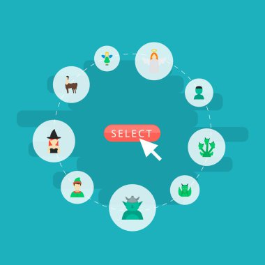 Gnome, Hidra, karakter ve diğer simgeler web mobil app logo tasarımı için karakter simgeler düz stil sembollerle kümesi.