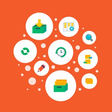 Görev Yöneticisi simgeleri düz stil semboller ile görev ayarla, görev, günlük zaman ve diğer simgeler, web mobil app logo tasarımı için düzenlemek.