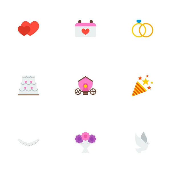 Set von Verlobungssymbolen Flache Stilsymbole mit Ring, Bringham, Herzen und anderen Symbolen für Ihr Webdesign für mobile Apps. — Stockvektor