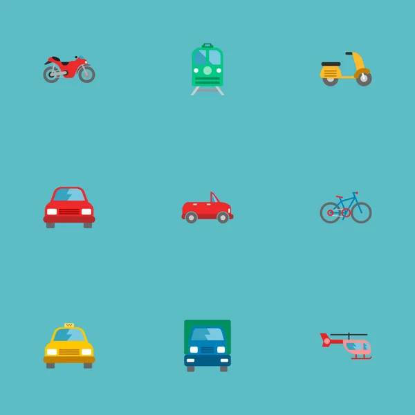 Ensemble d'icônes de transport symboles de style plat avec hélicoptère, voiture, vélo et autres icônes pour la conception de logo de votre application mobile Web . — Image vectorielle