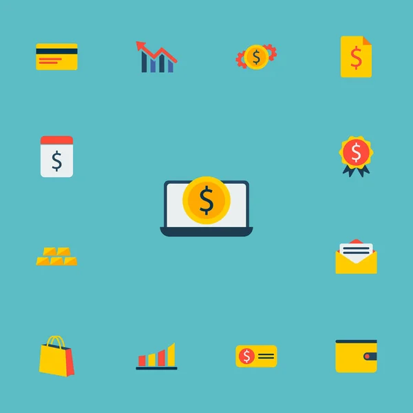 Набір комерційних піктограм символів плоского стилю з біллем, фінансовою нагородою, листом та іншими піктограмами для дизайну логотипу вашого мобільного додатку . — стоковий вектор