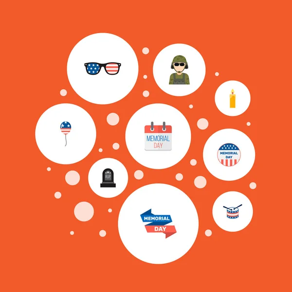 Set of day icons flat style symbols with memorial day, soldier, banner and other icons for your web mobile app logo design. — Stock Vector