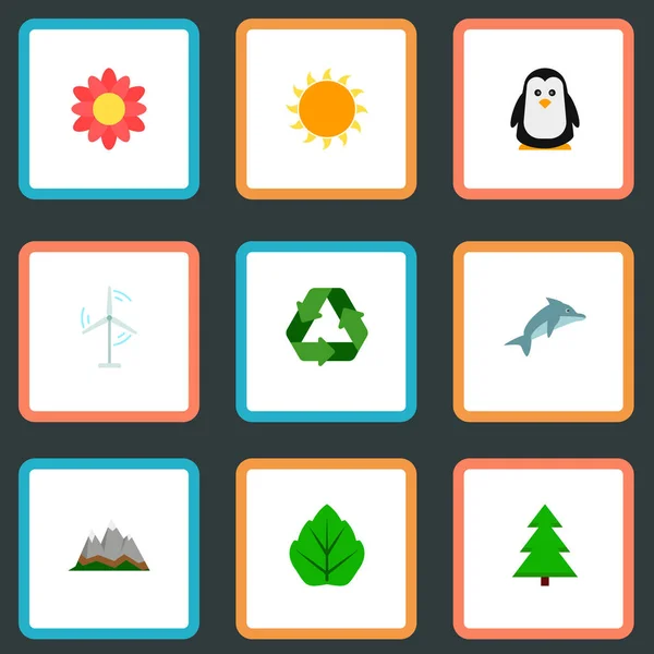 Set of environment icons flat style symbols with recycle, sun, penguin and other icons for your web mobile app logo design. — Stock Vector