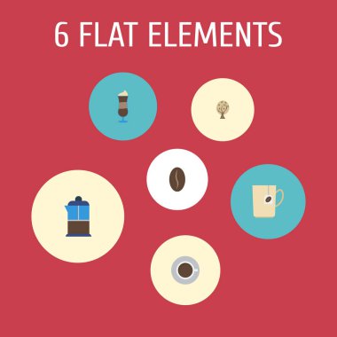 Pot, latte, tohum ve diğer simgeler web mobil app logo tasarımı için içecek simgeler düz stil sembollerle kümesi.