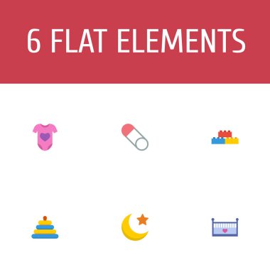 Bebek simgeler düz stil sembollerle moon, lego, beden elbise ve web mobil app logo tasarımı için diğer simgeler kümesi.