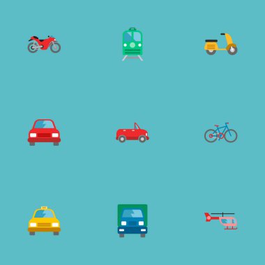 Helikopter, Araba, Bisiklet ve diğer simgeler web mobil app logo tasarımı için taşıma simgeler düz stil sembollerle kümesi.