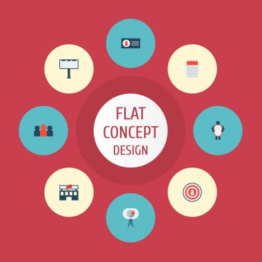 Set simgeleri düz stil sembollerle kampanya, hedef, hedef kitle ve diğer simgeler web mobil app logo tasarımı için reklam.