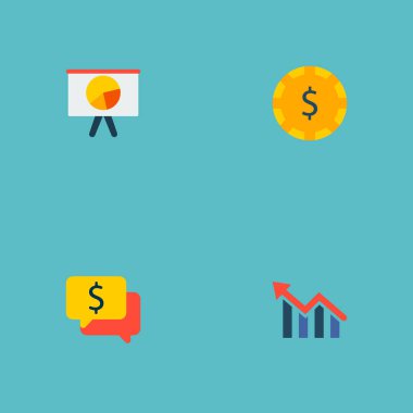 Ticaret simgeler düz stil sembolleri konuşma, nakit, grafik ve web mobil app logo tasarımı için diğer simgeler kümesi.