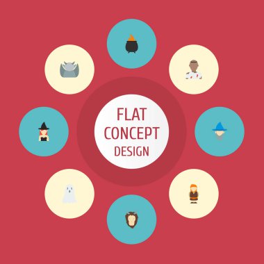 Chimera, dev, sihirbaz ve diğer simgeler web mobil app logo tasarımı için karakter simgeler düz stil sembollerle kümesi.