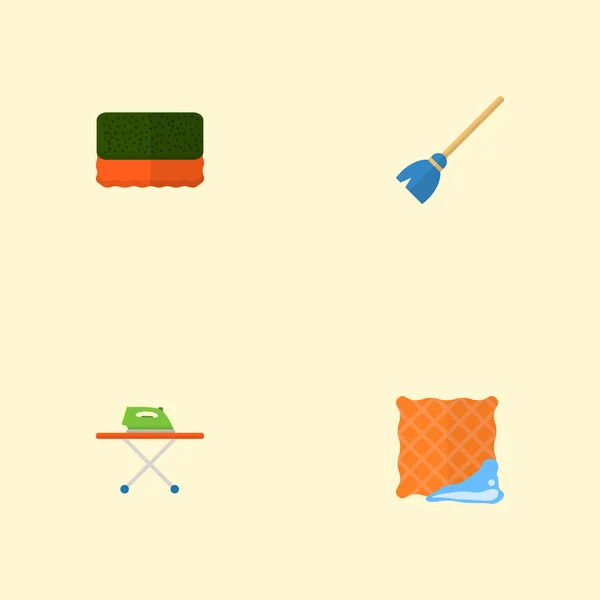 Set de icoane de igienă simboluri în stil plat cu burete, whisk, pânză curată și alte pictograme pentru designul logo-ului aplicației mobile web . — Vector de stoc
