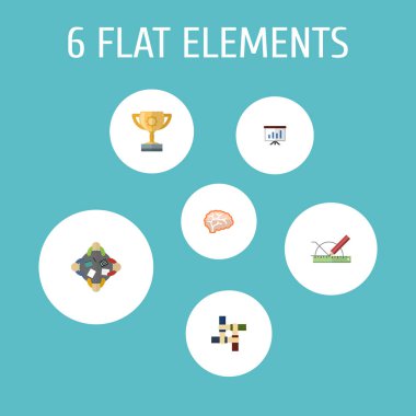 Ekip çalışması, motivasyon, beyin ve diğer simgeler web mobil app logo tasarımı için başlangıç simgeleri düz stil sembollerle kümesi.