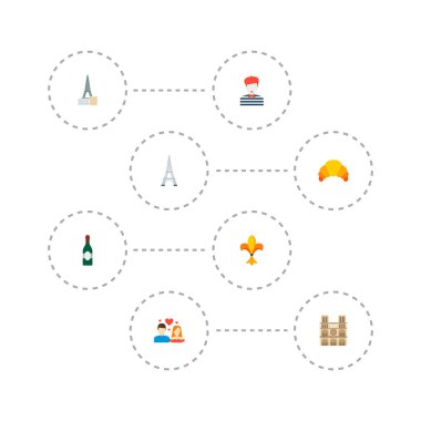 Şarap, kruvasan, Mimarlık ve diğer simgeler web mobil app logo tasarımı için Fransa simgeler düz stil sembollerle kümesi.