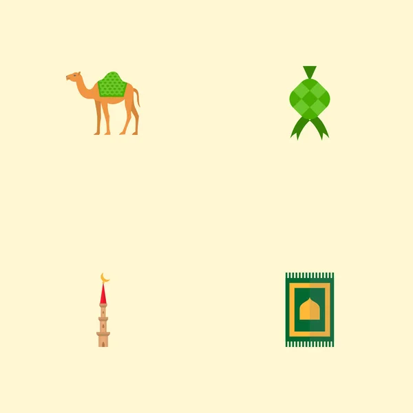 Conjunto de iconos de ramadán símbolos de estilo plano con camello, ketupat, alfombra y otros iconos para el diseño del logotipo de su aplicación móvil web . — Foto de Stock