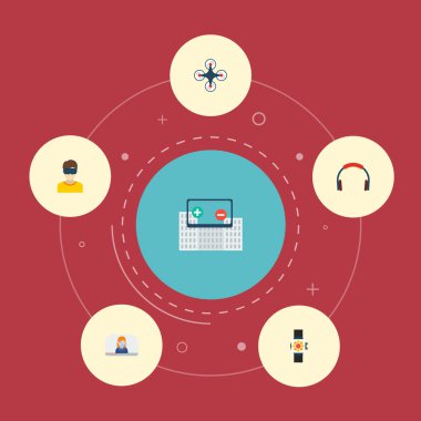 Trendy simgeler düz stil sembollerle akıllı izle, artar gerçeklik, blogger video ve web mobil app logo tasarımı için diğer simgeler kümesi.