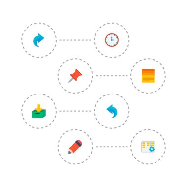 PIN, geri alma, vazife müdür ve diğer simgeler web mobil app logo tasarımı için proje simgeleri düz stil sembollerle kümesi.