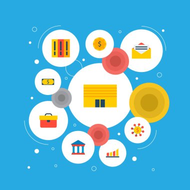 Mektup, evrak çantası, Diyagram ve diğer simgeler web mobil app logo tasarımı için ticaret simgeler düz stil sembollerle kümesi.