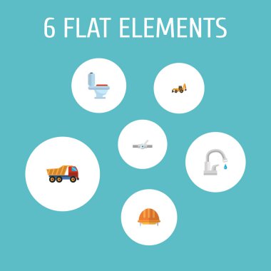 İnşaat simgeler düz stil sembolleri kask, tuvalet, su tesisatı ve web mobil app logo tasarımı için diğer simgeler kümesi.