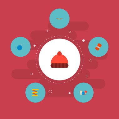 El yapımı simgeler düz stil sembolleri ile el yapımı, örgü şapka, simgeler, web mobil app logo tasarımı için ölçme kümesi.