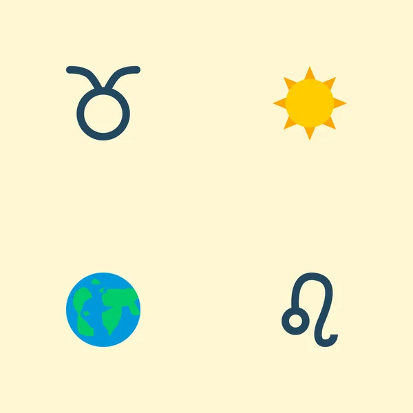 レオ、太陽、おうし座 web モバイル アプリのロゴ デザインのため他のアイコンとアイコンのフラット スタイルのシンボルのセット. — ストックベクタ