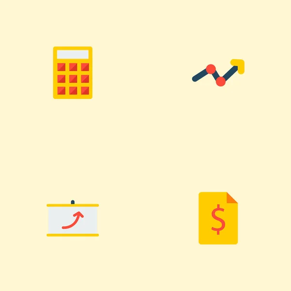Набір комерційних піктограм символів плоского стилю з грошовою одиницею, статистикою, обчисленням та іншими піктограмами для дизайну логотипу вашого мобільного додатка . — стоковий вектор