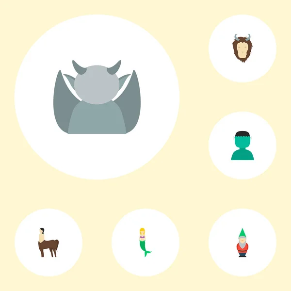 आपल्या वेब मोबाइल अॅप लोगो डिझाइनसाठी गार्गोइल, राक्षस, सेंटर आणि इतर चिन्ह सह वर्ण चिन्ह फ्लॅट शैली प्रतीक सेट . — स्टॉक व्हेक्टर