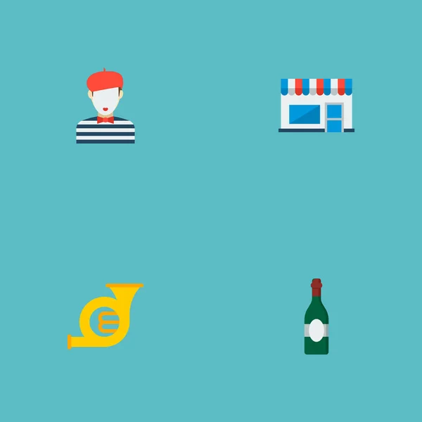 Satz Frankreich Symbole flache Stil-Symbole mit Horn, Wein, Café und andere Symbole für Ihre Web-Mobile App Logo-Design. — Stockvektor