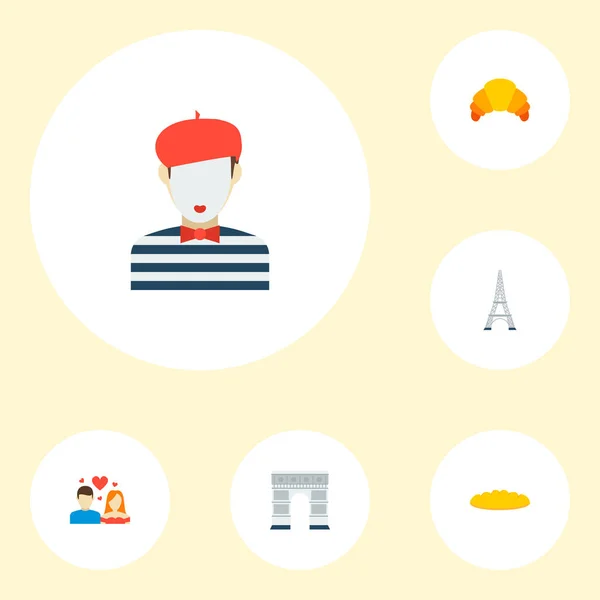 Zafer takı, baget, kruvasan ve diğer simgeler web mobil app logo tasarımı için Fransa simgeler düz stil sembollerle kümesi. — Stok Vektör