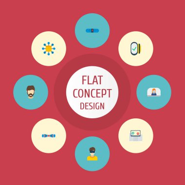 Eğilim simgeleri düz stil sembolleri vr gözlük, blogger video, web mobil app logo tasarımı için temassız ve diğer simgeler kümesi.