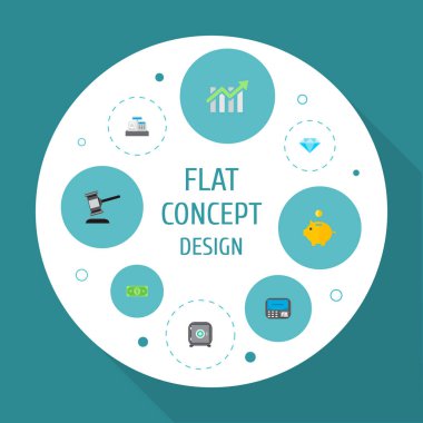 Set simgeleri düz stil bankacılık doları ile güvenli, kumbara ve diğer simgeler web mobil app logo tasarımı için semboller.