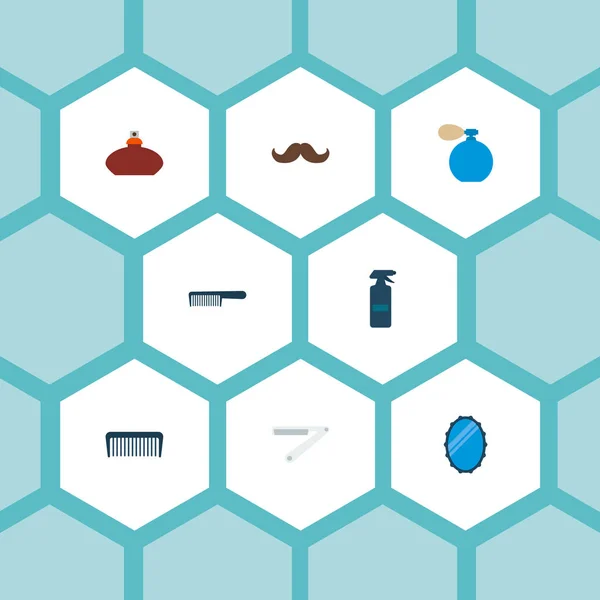 Conjunto de iconos de barbería símbolos de estilo plano con flacon, peine, bigote y otros iconos para el diseño del logotipo de su aplicación móvil web . — Foto de Stock