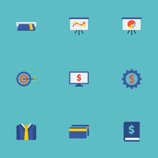 Set analytics pictogrammen vlakke stijl symbolen met financiën boeken, kaarten, grafiek presentatie en andere pictogrammen voor uw web mobiele app logo ontwerp. — Stockfoto
