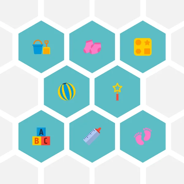 Набор детских иконок плоский стиль символов с ведром, носки, волшебные палочки иконки для дизайна логотипа вашего веб-мобильного приложения . — стоковое фото