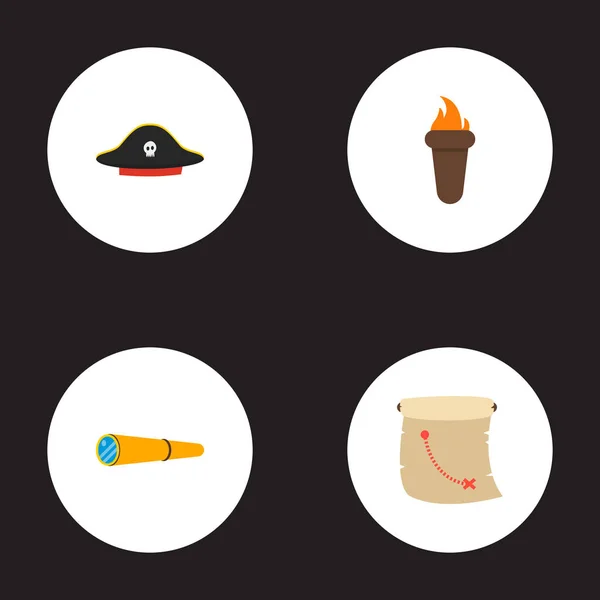 Conjunto de iconos de piratería símbolos de estilo plano con spyglass, traje, antorcha y otros iconos para el diseño del logotipo de su aplicación móvil web . —  Fotos de Stock