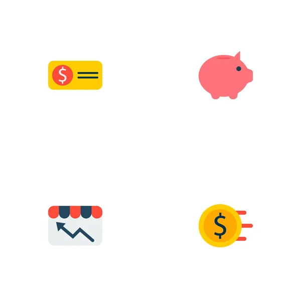 Set di icone finanziarie simboli in stile piatto con statistiche negozio, bolletta, salvadanaio e altre icone per il vostro web mobile app logo design . — Foto Stock