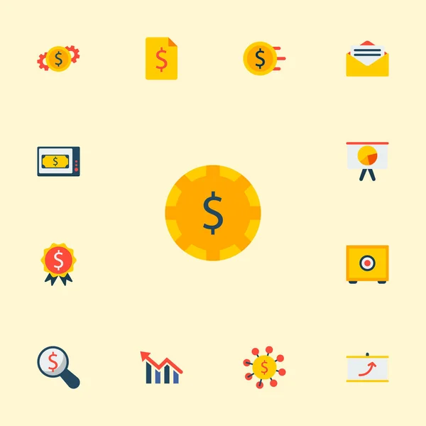 Conjunto de iconos económicos símbolos de estilo plano con noticias financieras, caja fuerte, flujo de dinero y otros iconos para el diseño del logotipo de su aplicación móvil web . —  Fotos de Stock