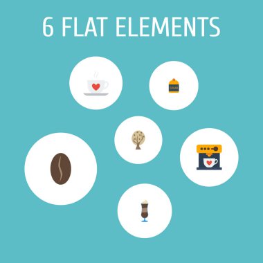 İçki simgeler düz stil sembolleri espresso makinesi, latte, ağaç ve web mobil app logo tasarımı için diğer simgeler kümesi.