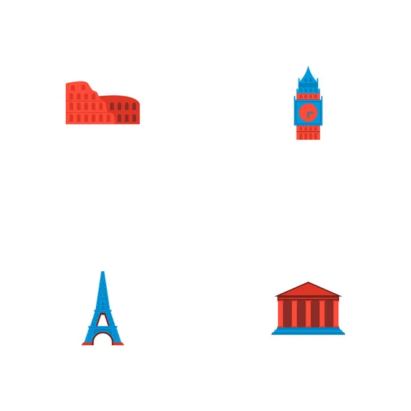 Conjunto de iconos famosos símbolos de estilo plano con ben grande, academia, torre eiffel y otros iconos para el diseño del logotipo de su aplicación móvil web . — Foto de Stock