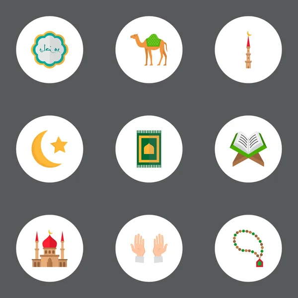 Conjunto de iconos de ramadán símbolos de estilo plano con rosario islam, coreano, caligrafía árabe y otros iconos para el diseño del logotipo de su aplicación móvil web . —  Fotos de Stock