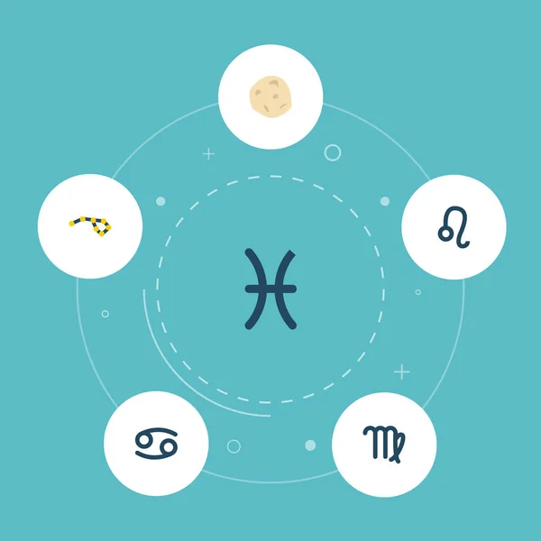 Set von Symbolen Flache Stilsymbole mit Asteroiden, Fischen, Krebs und anderen Symbolen für Ihr Web-Logo für mobile Apps. — Stockfoto