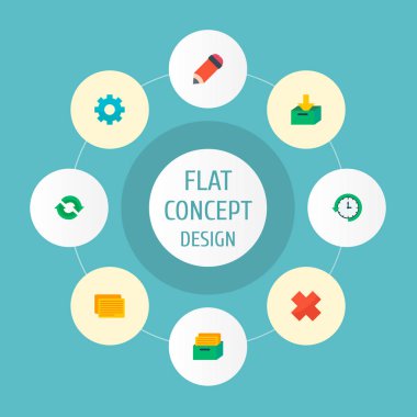 İptal, günlük zaman, görev ve diğer simgeler web mobil app logo tasarımı için proje simgeleri düz stil sembollerle kümesi.