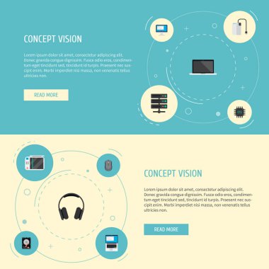 Dizüstü bilgisayar simgeleri düz stil sembolleri kontrol cihazı, cpu, oyun konsolu ve web mobil app logo tasarımı için diğer simgeler kümesi.