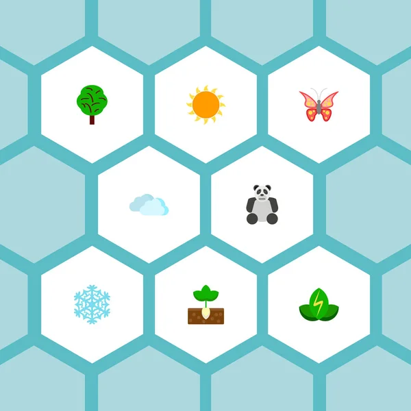 蝶、スノーフレーク、グリーン電力 web モバイル アプリのロゴ デザインのため他のアイコンと環境アイコン フラット スタイル記号のセット. — ストックベクタ