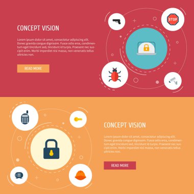 Set simgeleri düz stil sembolleri ile anahtar, hata, kasa ve diğer simgeler, web mobil app logo tasarımı için tedarik..