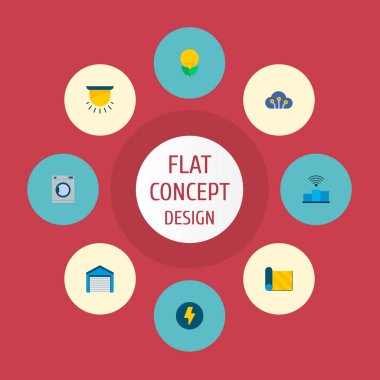 Elektrik, bulut kodu, alarm sistemi ve diğer simgeler web mobil app logo tasarımı için akıllı şehir simgeler düz stil sembollerle kümesi.