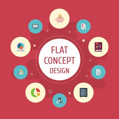 Simgeler düz stil sembollerle yazılım, birikimi, net gelir ve diğer simgeler web mobil app logo tasarımı için kayıt kümesi.