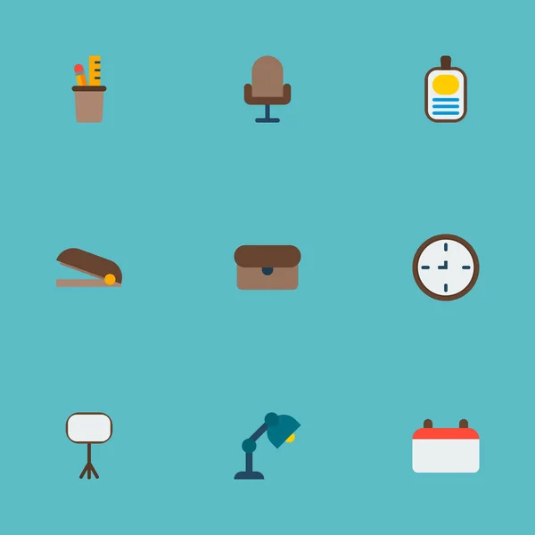 Conjunto de ícones de espaço de trabalho símbolos de estilo plano com pasta, calendário, ícones de suporte de lápis para o seu design de logotipo de aplicativo móvel da web . — Fotografia de Stock