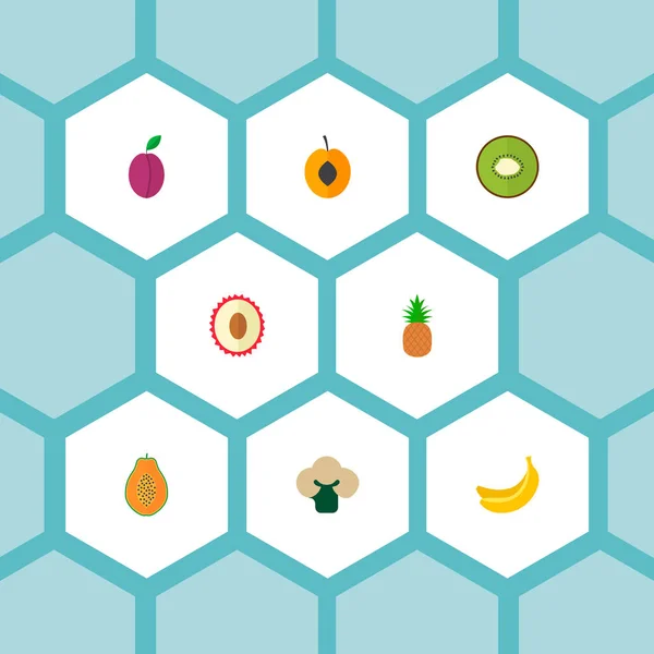 Zestaw witamina ikony płaski symboli z kalafior, śliwki, banany i inne ikony dla projektu logo mobilnych aplikacji sieci web. — Zdjęcie stockowe